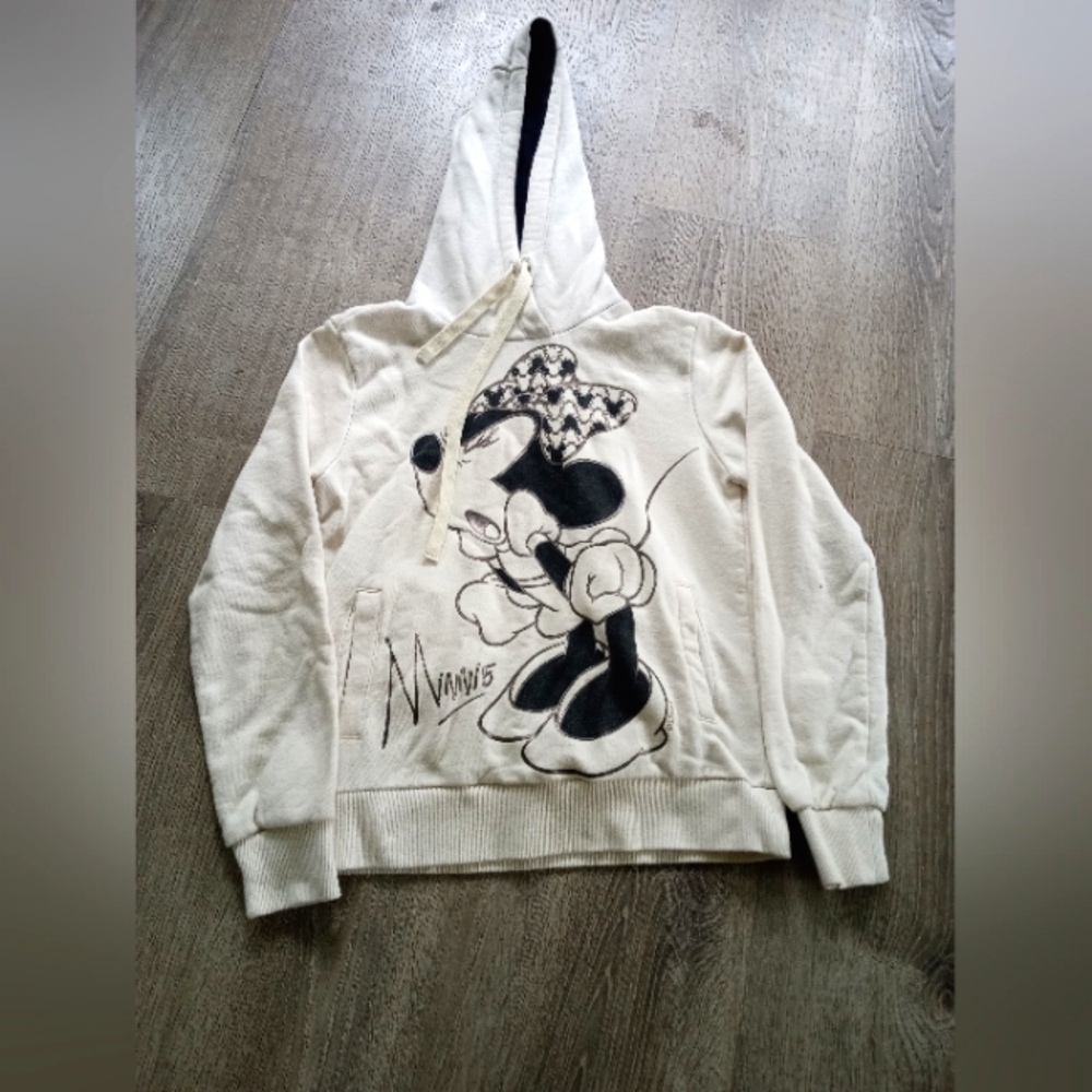 Ask Enquired Cream Hoodie with Minnie Mouse Graphic